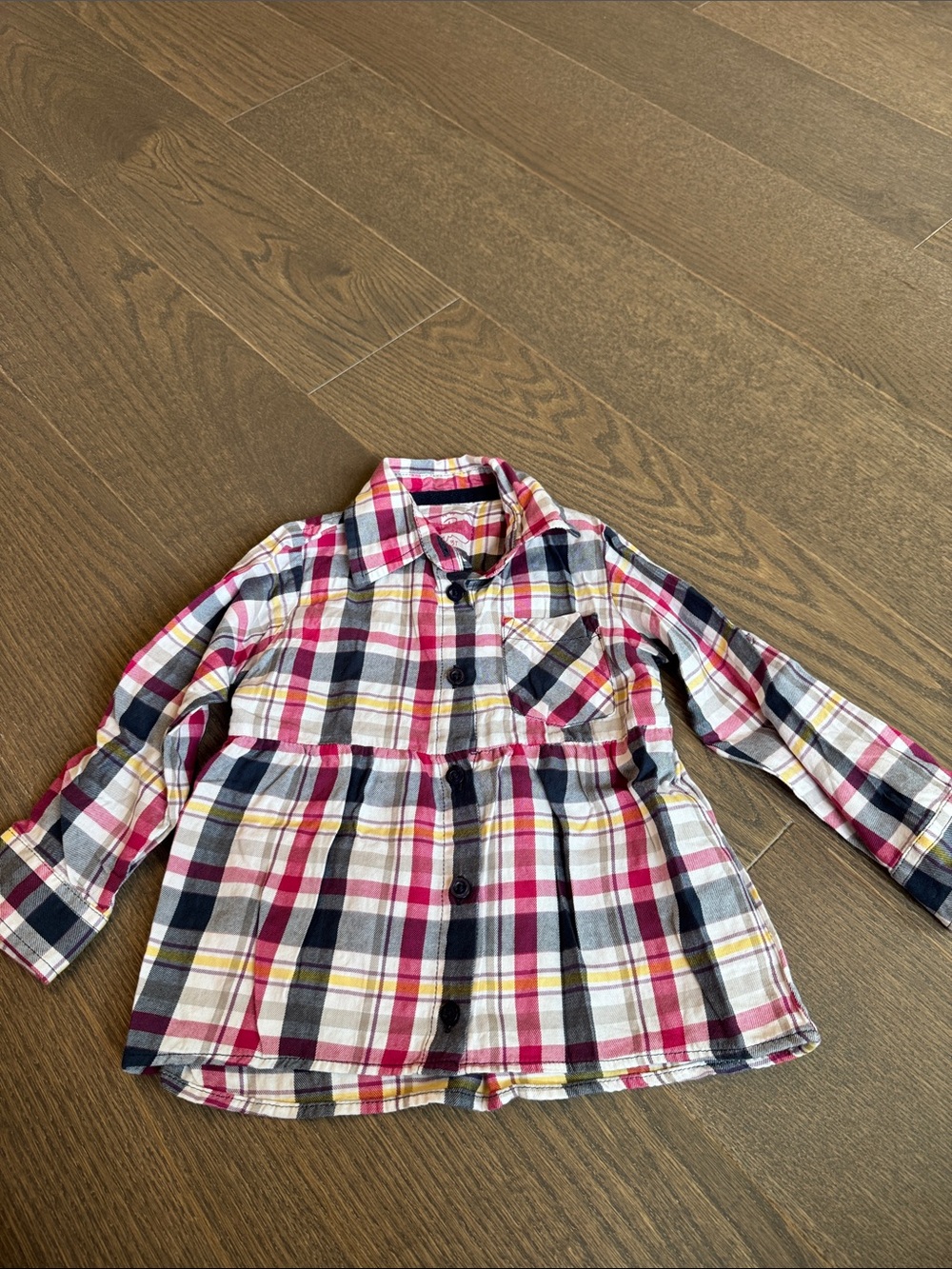 Ruffle Butts Pink Navy & Yellow Plaid Button-Down Top